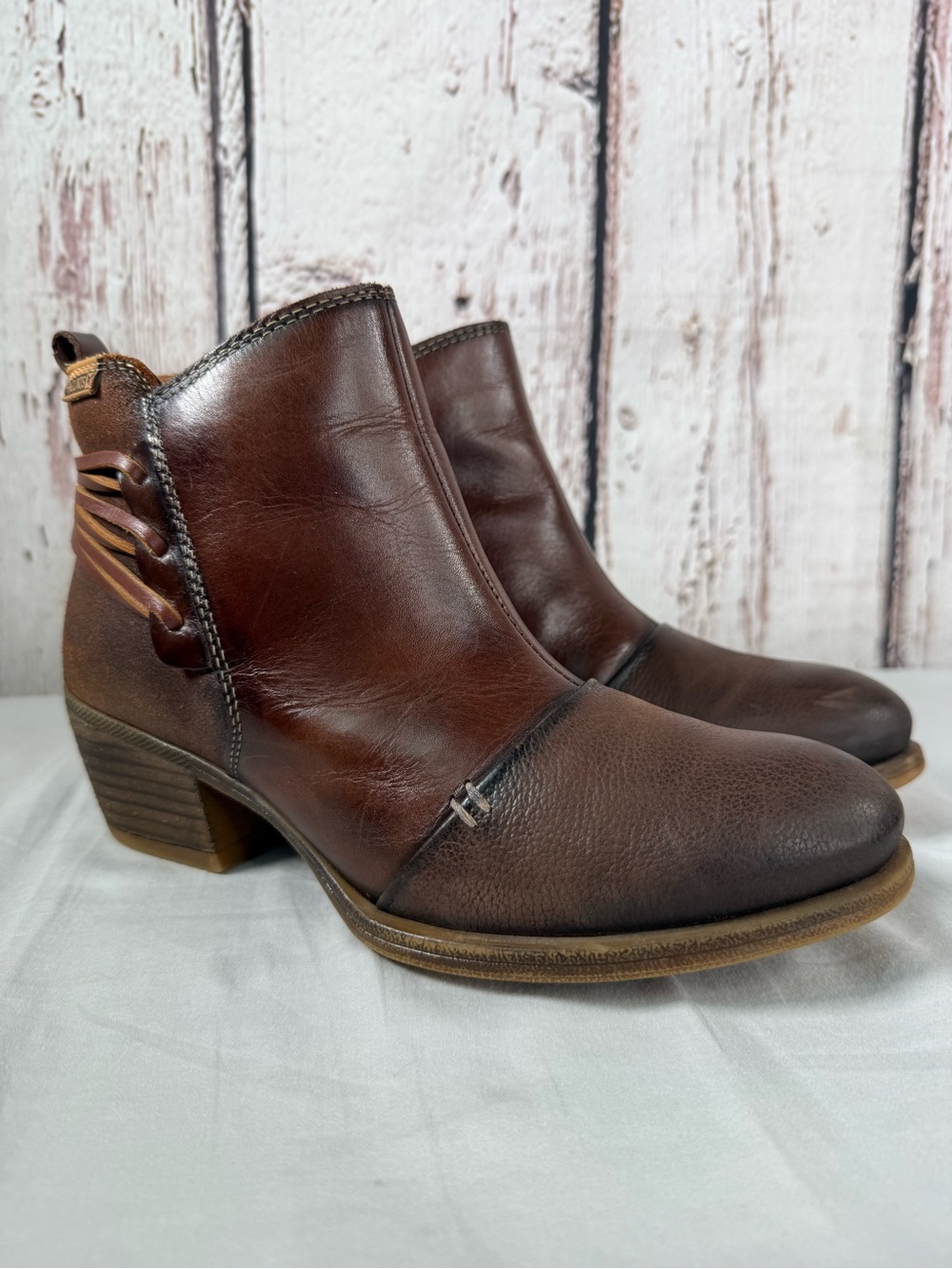 Pikolinos Baqueira Brown Leather Wrap Around Strap Ankle Boots Booties Size 38
